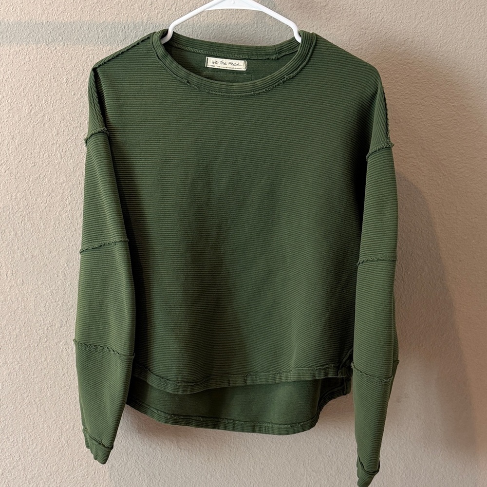 Free People Green Ribbed Long Sleeve Top